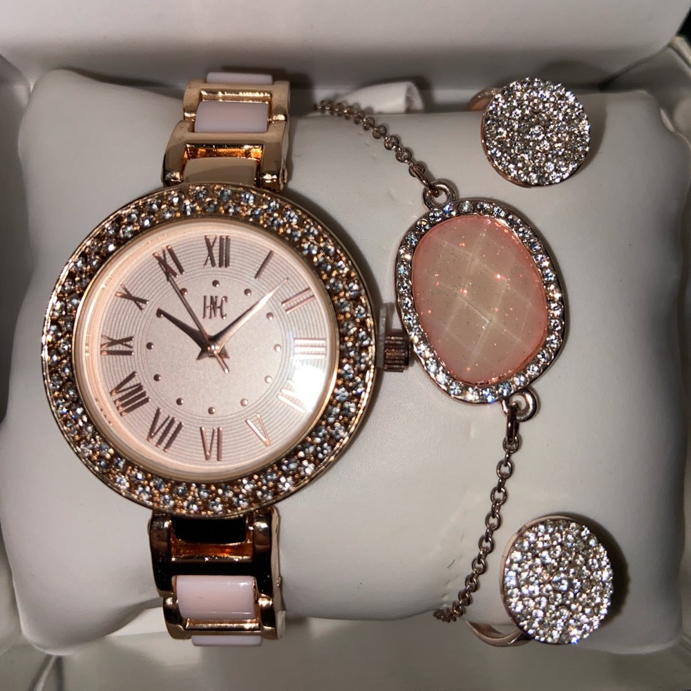 Rose Gold Watch and Bracelets Set 30mm
